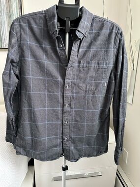 Eddie Bauer Gray Plaid Long-Sleeve Button-Down Shirt 100% Cotton Medium